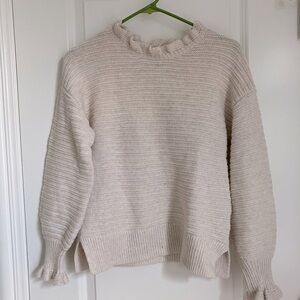 Ivory sweater ruffle details ribbed size small Madewell